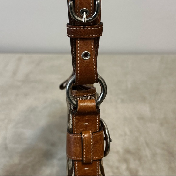 Coach Signature Soho Tan Brown Leather Canvas Slim Shoulder Bag Y2K - Picture 6 of 12